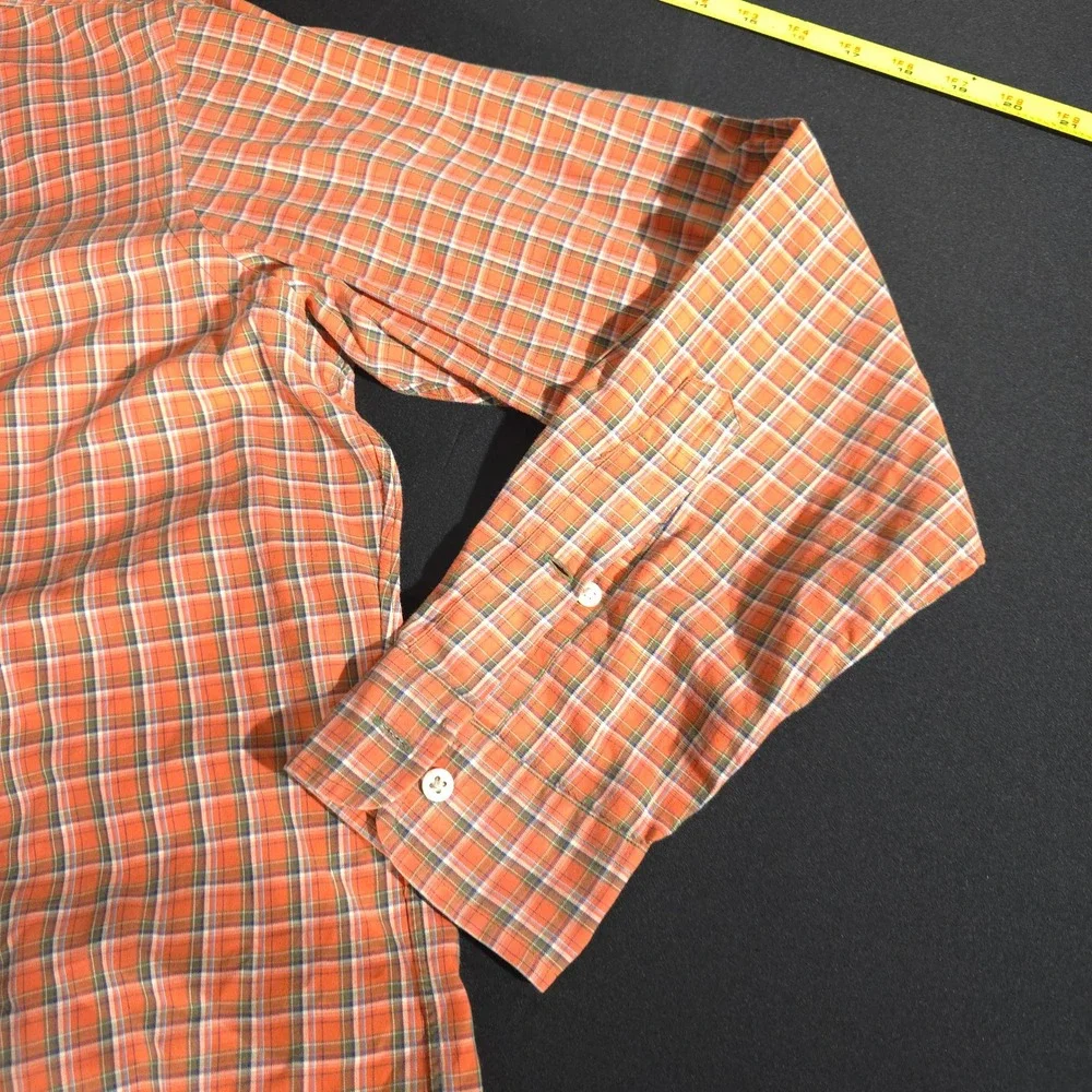 Ralph Lauren Plaid Shirt Mens Medium Orange Classic Fit Long Sleeve Button Down